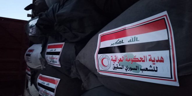 الهلال الأحمر يتسلم عند معبر البوكمال 350 طناً من المساعدات المقدمة من الحكومة العراقية
