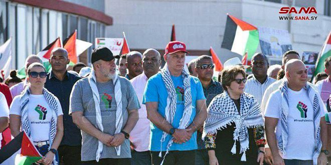 رئيس كوبا يتقدم مسيرة تضامنية حاشدة مع فلسطين في العاصمة هافانا – S A N A