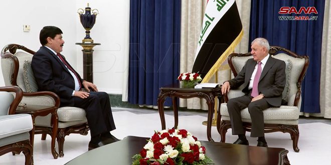 الرئيس العراقي يؤكد خلال لقائه السفير الدندح دعم بلاده لترسيخ الأمن والاستقرار في سورية