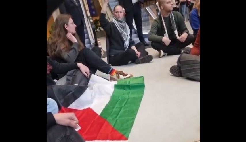 بالفيديو..متظاهرون هولنديون من داخل مجلس النواب: فلسطين حرة من النهر إلى البحر