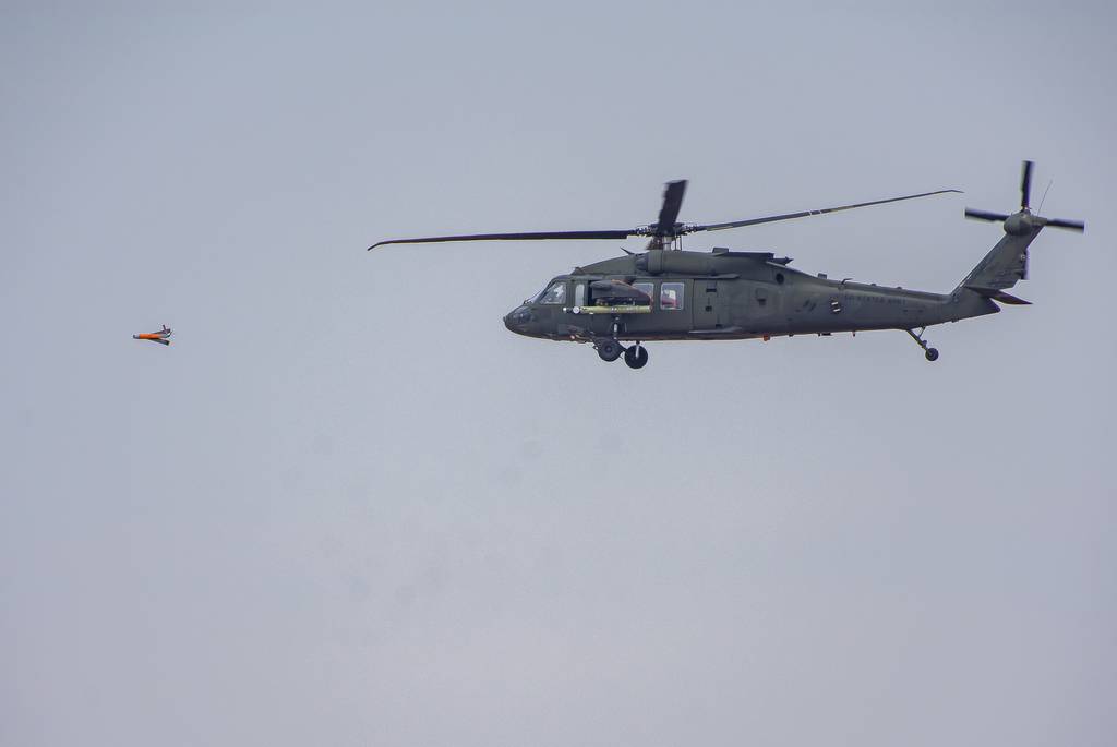 An ALE system is launched from a UH-60L Black Hawk helicopter, as testing commences during Project Convergence in September 2020.