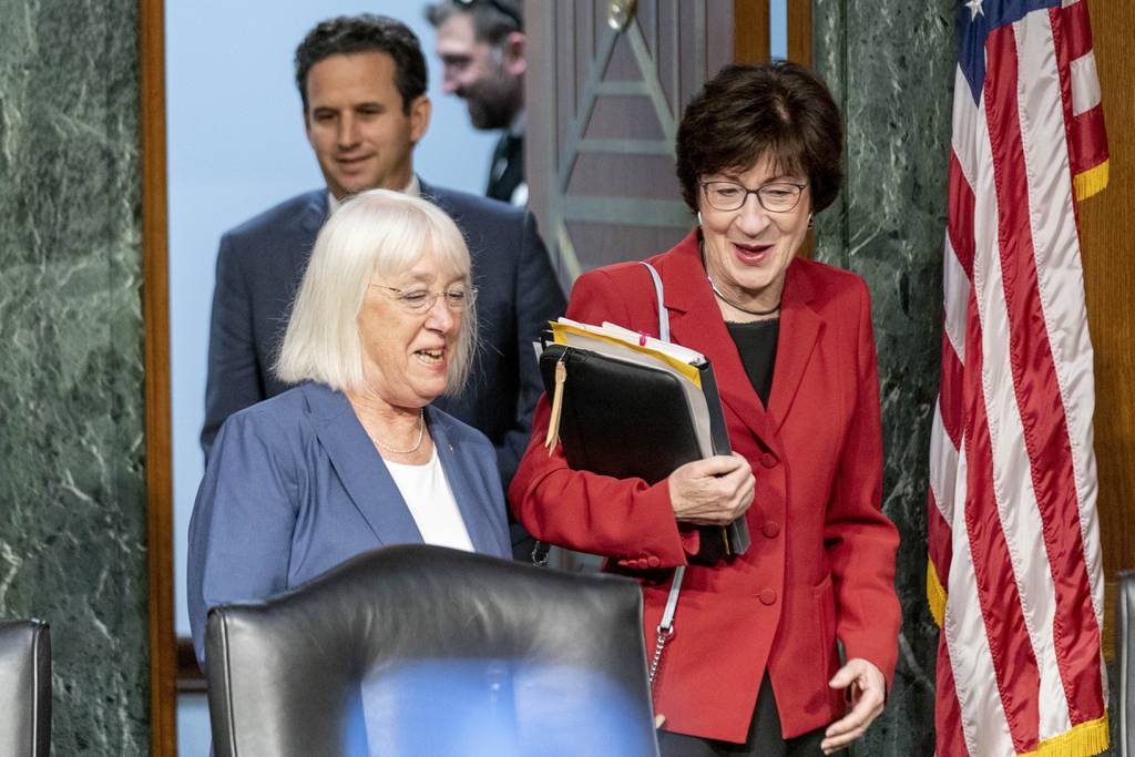 The NATO and Ukrainian flag are pictured in Vilnius, Lithuania on July 9, 2023, a few days ahead of a July 11-12 NATO Summit.