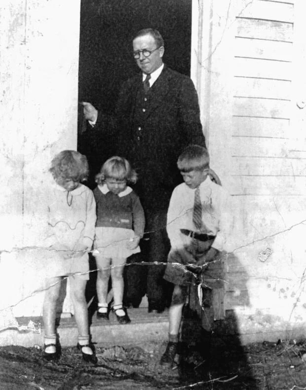 Young Jimmy Carter With Father and Sisters