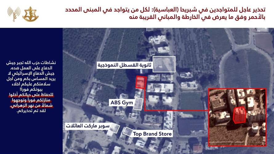 أدرعي: انذار عاجل لسكان مدينة صور وتحديدًا في شبريحا - صورة مميزة صورة مميزة: أدرعي: انذار عاجل لسكان مدينة صور وتحديدًا في شبريحا