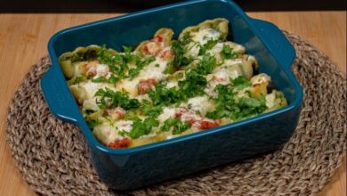 طريقة عمل معكرونة الصدف بحشوة السبانخ والجبن بالفيديو - وصفات طبخ - أطباق الخضار