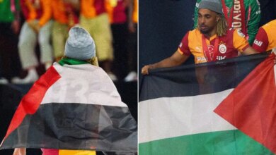 شاهد.. العلم الفلسطيني يزين احتفالات غلطة سراي بلقب الدوري التركي | رياضة