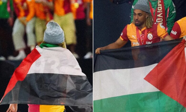 شاهد.. العلم الفلسطيني يزين احتفالات غلطة سراي بلقب الدوري التركي | رياضة