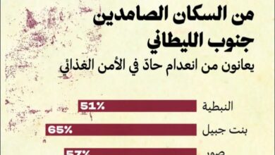 عاجل | 56% من السكان الصامدين جنوب الليطاني يعانون من انعدام حاد في الامن الغذائي