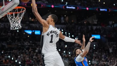 ويمباانياما يسجل 33 هدفًا ويقود توتنهام للفوز على ثاندر ويعادل التصفيات في دوري كرة السلة الأمريكي للمحترفين | أخبار كرة السلة