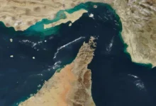 خريطة عامة لمضيق هرمز وفيها تبدو جزيرة قشم الايرانية