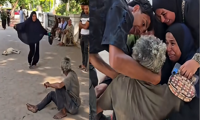 فيديو يهز المشاعر.. مشرد يلتقي أسرته بالشارع صدفة بعد غياب طويل