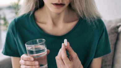Woman Taking Pill Antidepressant
