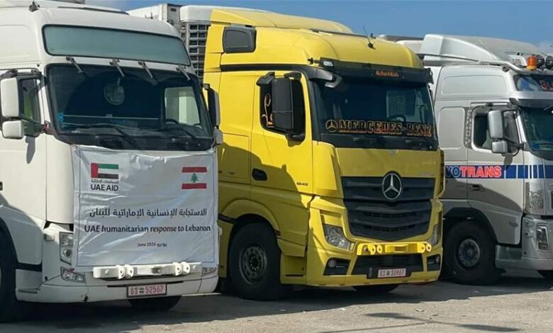 عاجل | وصول أول دفعة من المساعدات الإماراتية إلى لبنان عبر 29 شاحنة لدعم المتضررين