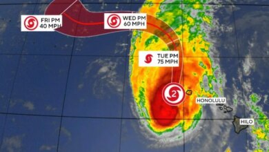 إعصار لويل يمر غرب هاواي مباشرة، جالبًا معه أمطارًا غزيرة ورياحًا قوية وأمواجًا عاتية