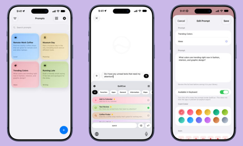 Indie App Spotlight: يعمل “QuillCue” على رفع مستوى تجربة Siri AI الخاصة بك من خلال المطالبات المخزنة
