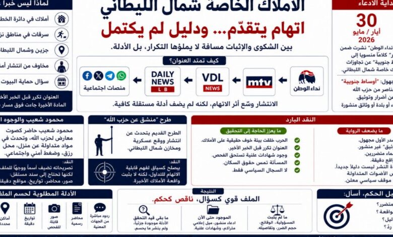 عاجل | **الأملاك الخاصة شمال الليطاني: ملف يتقدّم بين الحرب والاتهام السياسي**